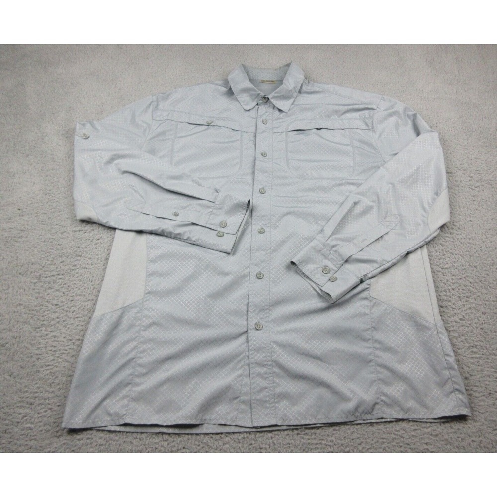 Reel Legends Shirt Mens 2XL Gray Fish Long Sleeve Button Front Fishing Vented